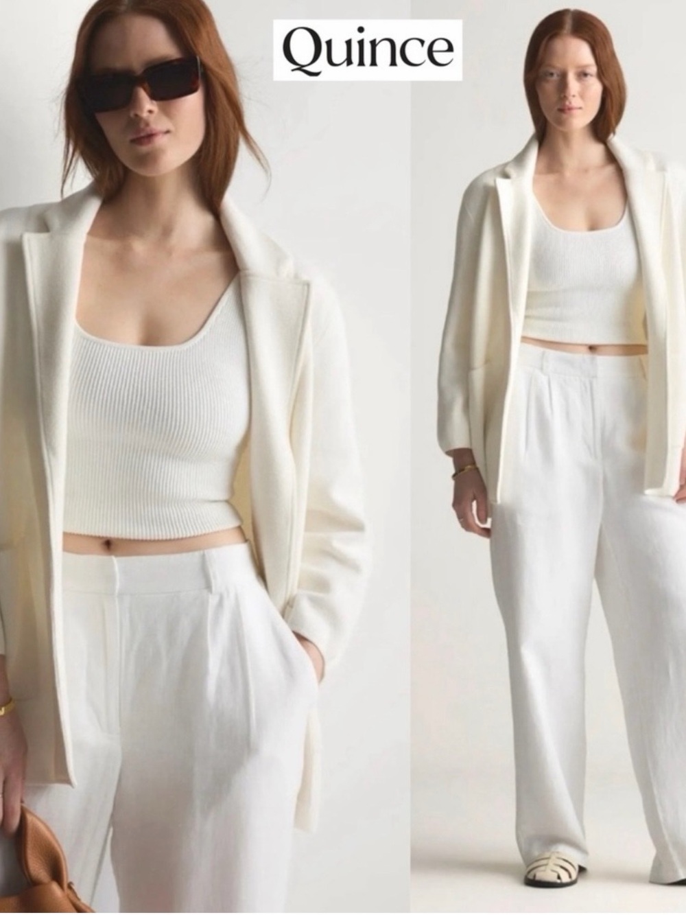 Quince 100% Organic Cotton Knit Blazer Ivory L